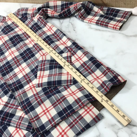 Hem & Thread‎ Blue Plaid Flannel Jacket Womens Medium Drape Front - Picture 8 of 10
